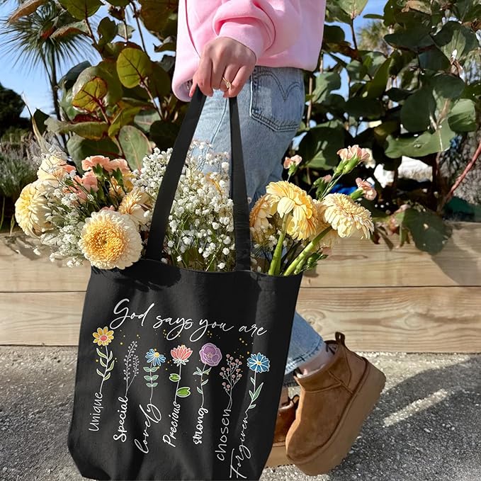 2 Pack Christian Bible Canvas Tote Bag for Women with Makeup Bag Gods Says You Are Bags Floral Tote Bag Aesthetic