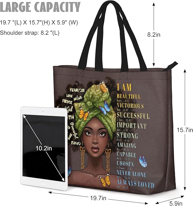 African American Black Women Tote Bag Black Girl Magic Shoulder Handbag For Work Travel Beach Shopping