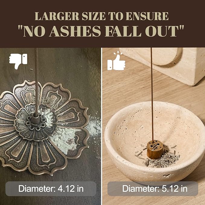 Koville Natural Marble Incense Holder, Incense Holder for Sticks with 9 Holes, Handmade Incense Burner Ash Catcher for Meditation Yoga SPA, Balsam Fir/Palo Santo/Sage/Cone (Beige)