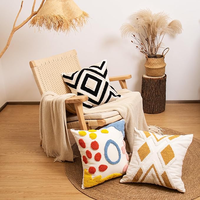 lifein 18x18 Pillow Covers-Throw Pillow Cover,Tufted Boho Jacquard Pillow Covers,Farmhouse Decorative Pillow Cover,Pillow Cases for Gift,Couch,Sofa,Bed,Chair,Living Room,Home Decor(18x18inch)