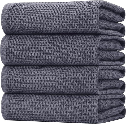 Homaxy 100% Cotton Oversized Waffle Weave Kitchen Dish Towels, Ultra Soft Absorbent Quick Drying Cleaning Towel, 20 x 28 Inches, 4-Pack, Dark Grey