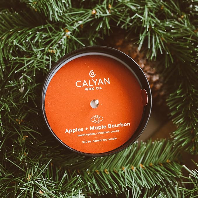 Calyan Wax Co. Soy Wax Candle, Apples + Maple Bourbon Scented Candle, 75 Hour Burn Time, Aromatherapy Soy Candles, Non Toxic & Vegan Soy Wax, Black Tumbler Scented Candles, 13oz