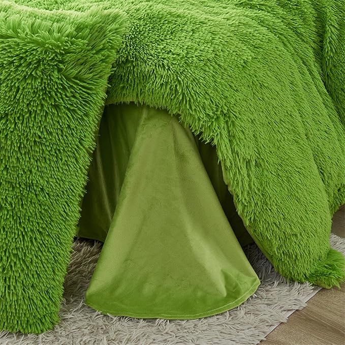 MorroMorn 5 PCS Shaggy Duvet Cover Bedding Set - Fluffy Comforter Cover Long Faux Fur Luxury Ultra Soft Cozy (Green, Full/Queen)