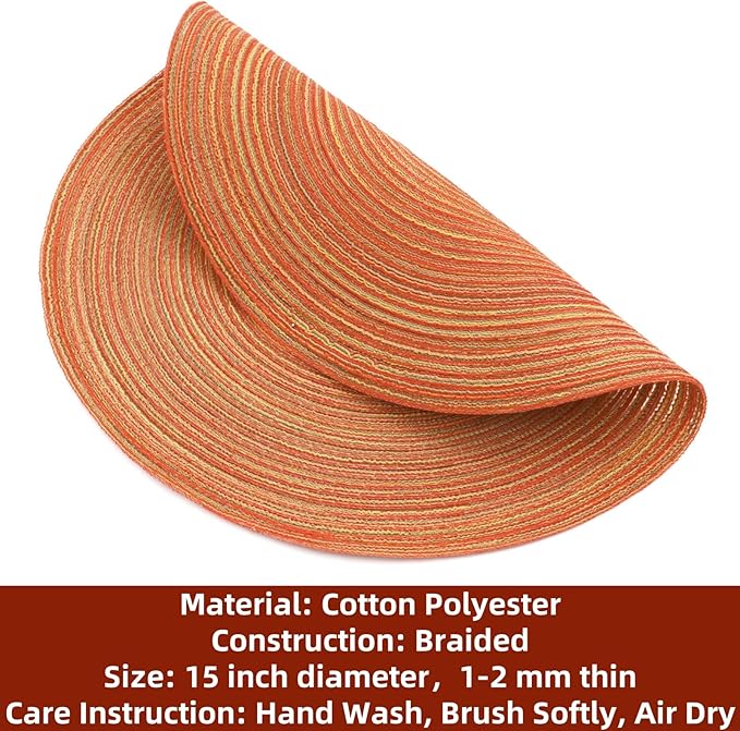 SHACOS Round Placemats Set of 4 Woven Braided Place Mats Table Placemats 15 inch Circle Place Mats Easy to Clean Table Mats Indoor Outdoor, Fall Color Mix