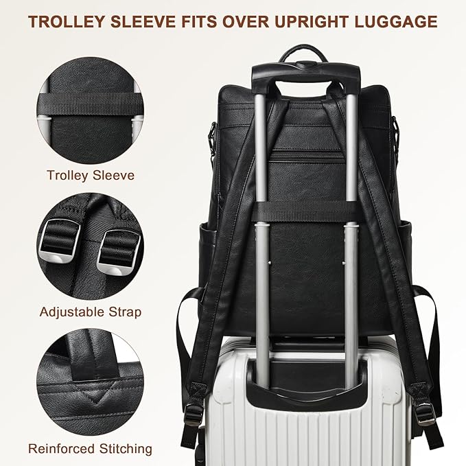 Shrrie Laptop Backpack for Women 15.6 inch,Travel Leather Backpack Purse Nurse Teacher Carry on Backpack Computer Bag,Professional Water-Resistant College Business Work Casual Daypack,Two-tone Black