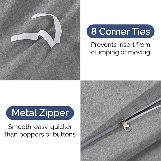 Duvet Cover Full Size Set - Extra Soft Full Size Duvet Cover 80 x 90 with 2 Pillow Shams - Hotel Luxury Easy Care & Fade Free w/Zipper Closures & Ties - Comfy Breathable Bedding Set (Heathered Grey)