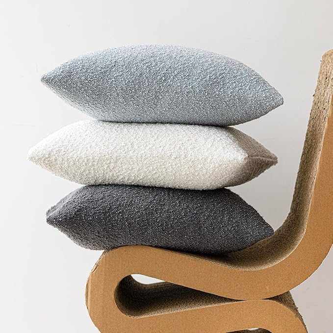 Foindtower Pack of 2 Modern Textured Boucle Throw Pillow Covers Accent Solid Decorative Pillow Cases Cozy Woven Couch Cushion Case for Chair Sofa Bed Living Room Home Decor, 20 x 20 Inch, Light Blue