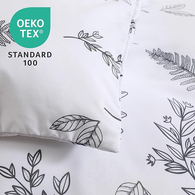 MUXHOMO Duvet Cover King Size, Reversible Floral White Duvet Cover Set with Zipper Closure, 3 Pieces Botanical Patterns Soft Microfiber Bedding Set (90"x104", 2 Pillow Cases 20"×36")