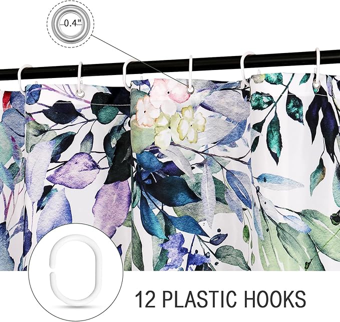 Gibelle Small Stall Shower Curtain 36 x 72, Narrow Green Eucalyptus Leaves Shower Curtain, Watercolor Floral Plant Bathroom Curtains Shower Set with Hooks