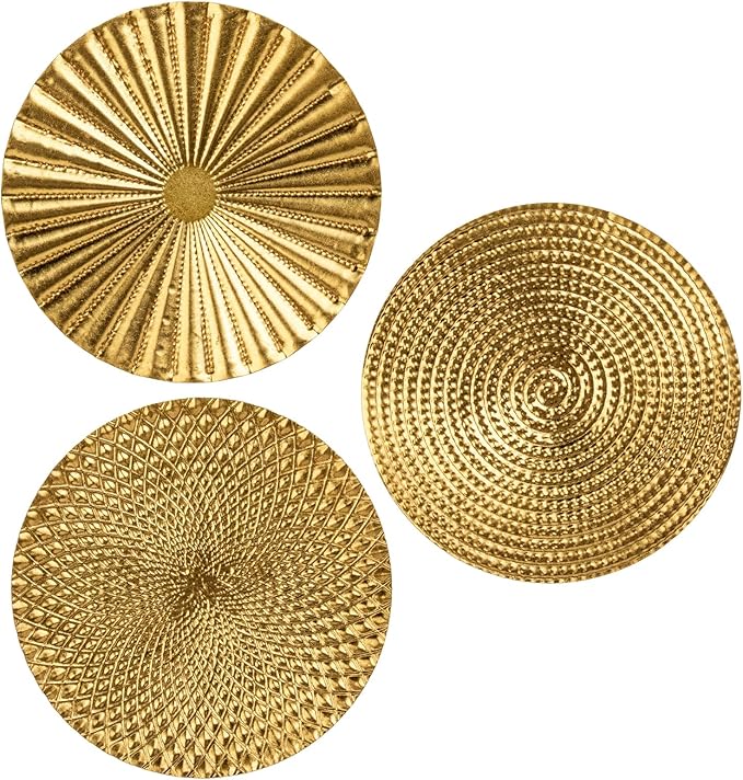 Briful 12" Gold Wall Décor Pack of 3 Metal Starbursts Radial Plate Wall Art Modern Accent Hanging Wall Decorations For Home Office Bedroom Or Living Room Wall Sculptures