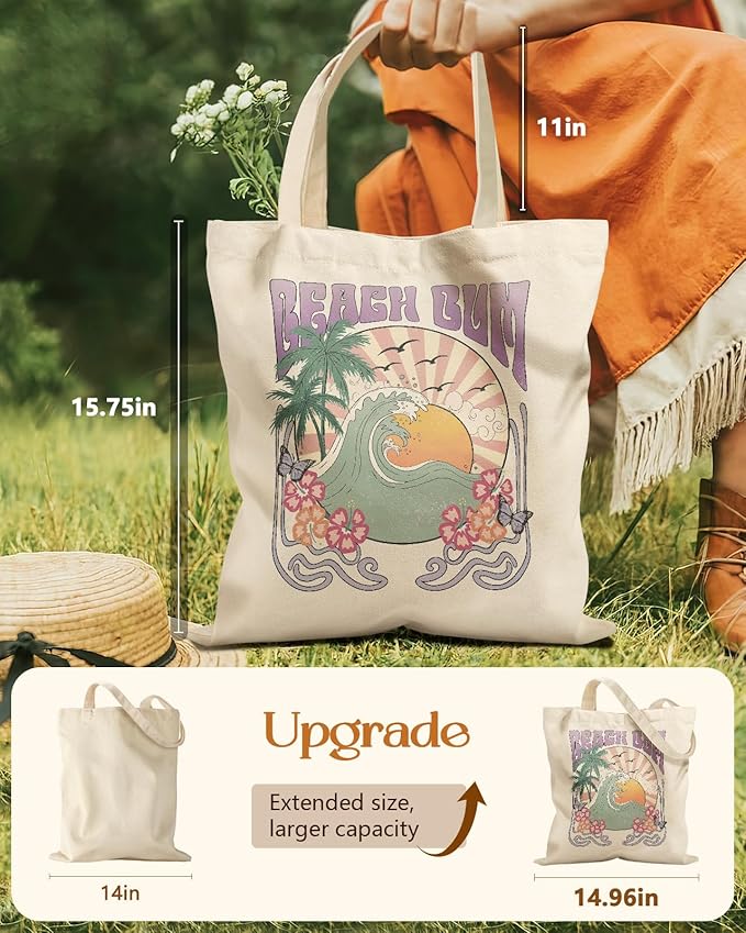 Aesthetic Tote Bag for Girls - with Magnetic Buckle and Zipper Inner Pocket for Women Lady Canvas Cotton Tote Bag