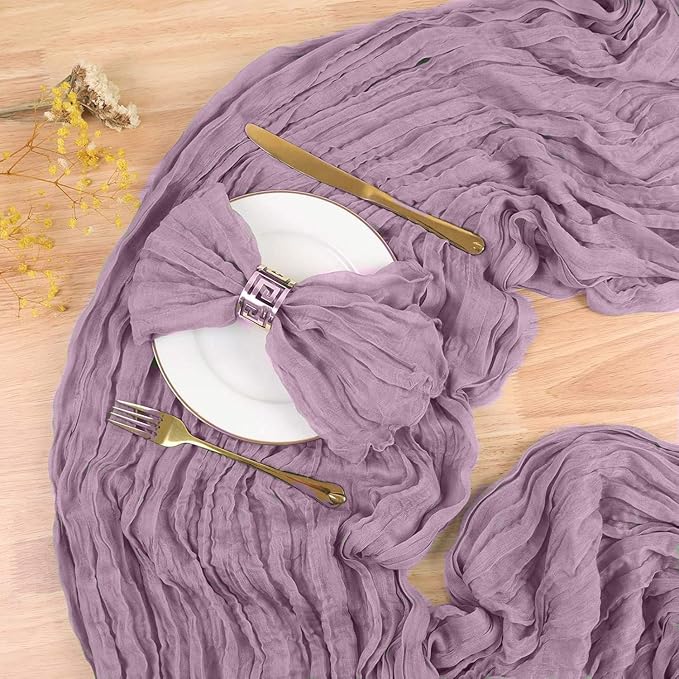 Purple Cheesecloth Table Runner 13.3FT Long Boho Gauze Sheer Fabric Table Runner Wedding Dining Table Decorations for Holiday Birthday Party Baby Shower Event Picnic Table Decorations