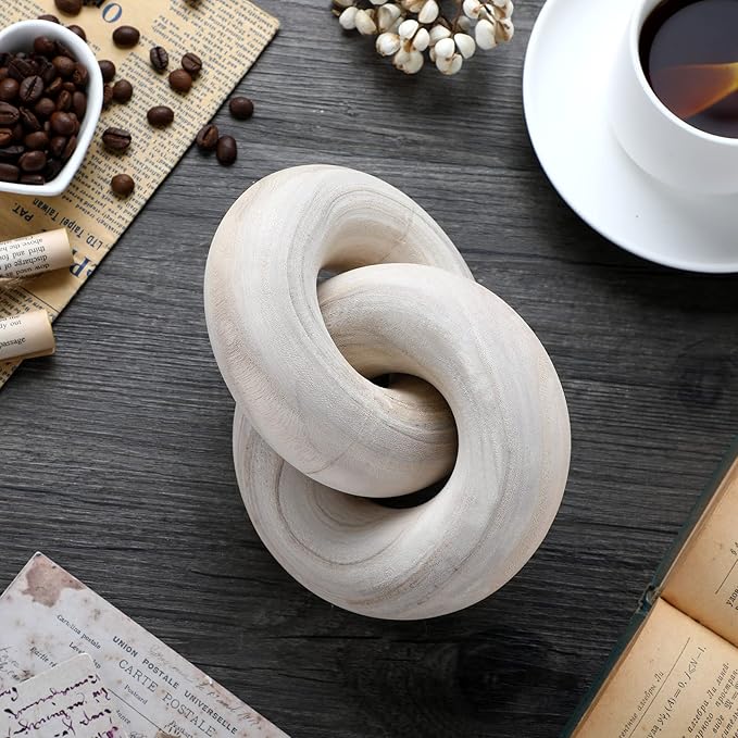 Yalikop 2 Link Wood Chain Link Decor Coffee Table Wooden Knot Decor Hand Carved Modern Farmhouse Ornament Boho Rustic Natural Chain Items for Home Living Room Bedroom Shelf Decorations(Wood)