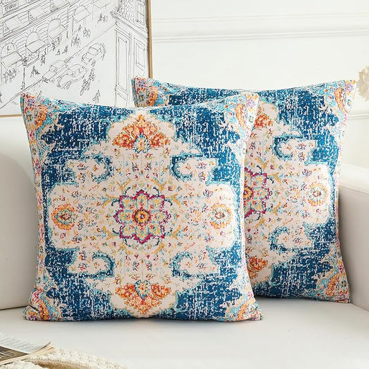 Boho Throw Pillow Covers 24x24 inch Set of 2,Boho Vintage Carpet Pattern Antique Ethnic Decor Double Sided Pattern Cushion Cover Soft Pillow Case Living Sofa Room Bed Square Pillow Cover