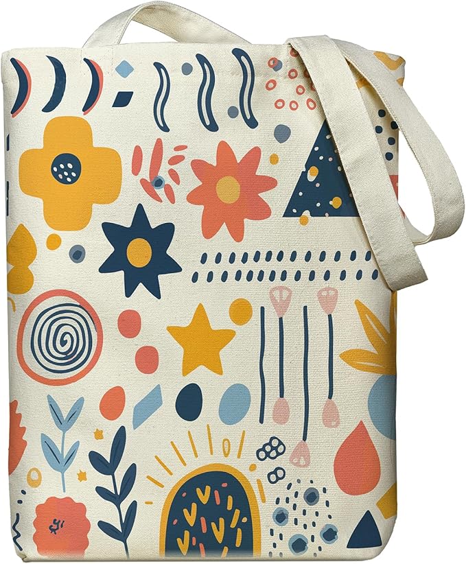 Canvas Tote Bag for Women, Aesthetic Tote Bag with Zipper Pocket for Grocery Travel Work Gift, Canvas Shopping Bag