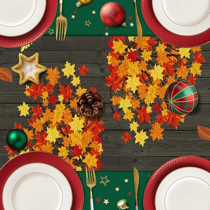 Autumn Fall Burlap Table Runner Seasonal Spring Fall Kitchen Dining Linen Table Decoration for Indoor Outdoor Home Party Dinner 13x72 Inch