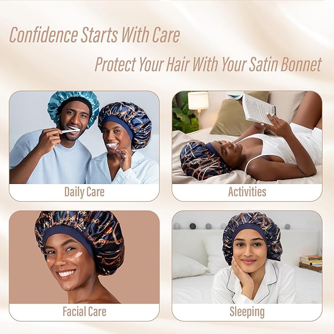 Satin Bonnet Adjustable Sleeping Silk Bonnet Black Women Men Double Layer Satin Silk Sleep Cap Hair Wrap Large Curly Hair