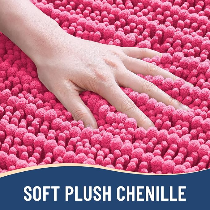 Arotive Luxury Chenille Bathroom Rug Mat, Extra Soft Thick Absorbent Shaggy Bath Rugs, Non-Slip Machine Wash Dry, Plush Bath Mats for Bathroom, Shower and Tub, 47x24, Deep Pink