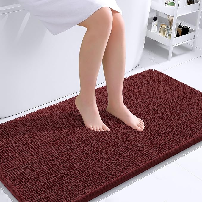 OLANLY Bathroom Rugs 44x24, Extra Soft Absorbent Chenille Bath Rugs, Rubber Backing Quick Dry, Machine Washable Bath Mats for Bathroom Floor, Tub and Shower, Home Decor Accessories, Andorra Red-Brown