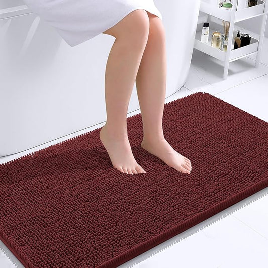 OLANLY Bathroom Rugs 44x24, Extra Soft Absorbent Chenille Bath Rugs, Rubber Backing Quick Dry, Machine Washable Bath Mats for Bathroom Floor, Tub and Shower, Home Decor Accessories, Andorra Red-Brown