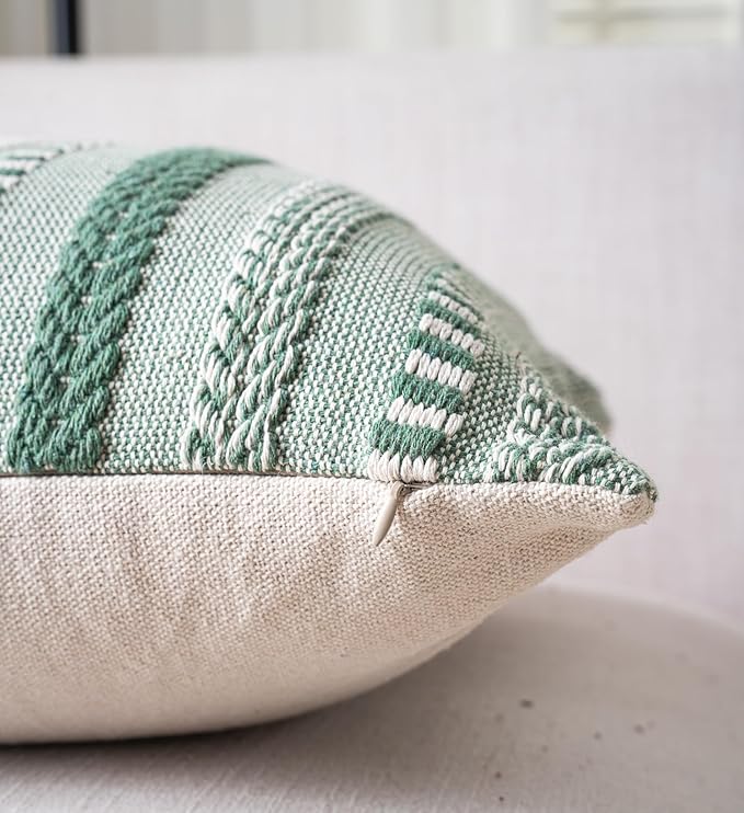 Boho Throw Pillow Covers 20x20 Inch Set of 2, Farmhouse Decorative Couch Pillow Cases, Light Green Accent Pillows of Bed, Sofa Bedroom Living Room Home Decor Cushion Cover