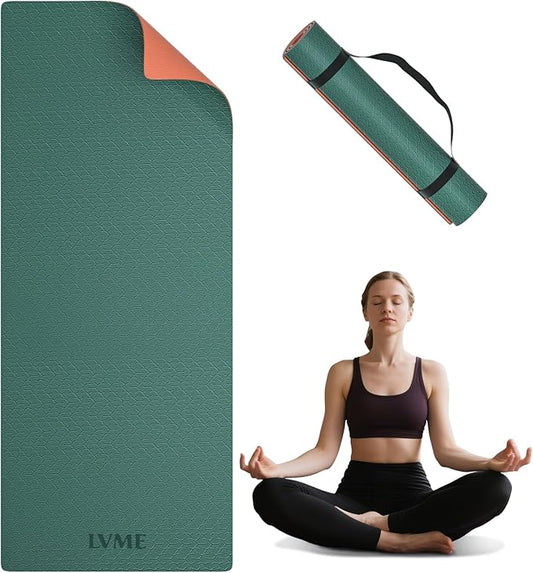 Yoga Mat Non Slip, Anti-Tear 1/4 Thick TPE Yoga Mats for Women and Men, a stylish and practical dual-tone yoga mat.72"x24" Exercise & Fitness Mat with Carrying Strap, Workout Mats for Yoga, Pilates and Floor Exercise