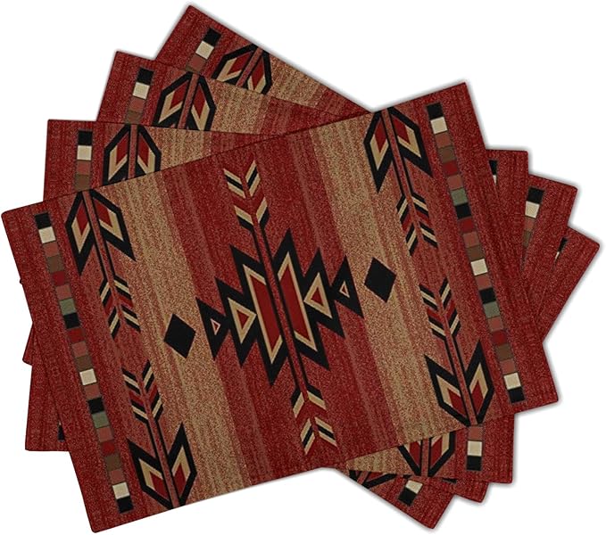 Giwawa Southwestern Placemats Set of 4 Rusty Red Tribal Geometric Decorative Table Mat Antique Native American Heat Resistant Washable Place Mats 12x18Inch for Dining Kitchen Farmhouse Decor