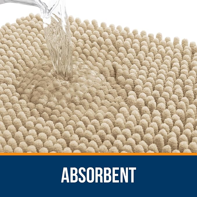 OLANLY Bathroom Rugs 44x24, Extra Soft Absorbent Chenille Bath Rugs, Rubber Backing Quick Dry, Machine Washable Bath Mats for Bathroom Floor, Tub and Shower, Home Decor Accessories, Beige