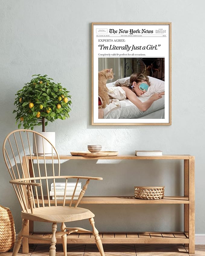 EcoHest Unframed Trendy Newspaper Audrey Hepburn Magazine Wall Art, 12x16 in I‘m Literally Just a Girl Canvas Wall Art Home Decor, Beige Retro Set of 1 For Bedroom Living Room