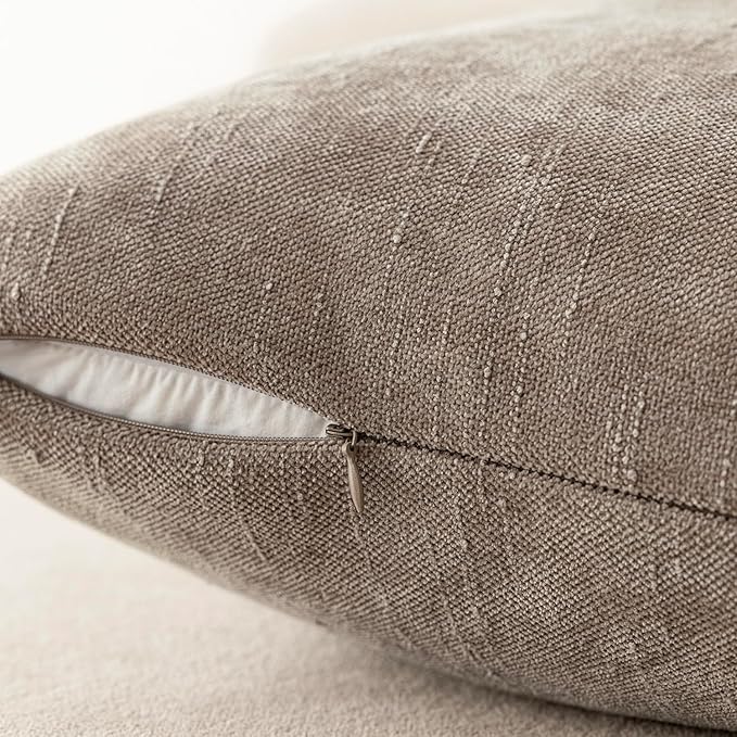 Foindtower Set of 2 Textured Chenille Throw Decorative Pillow Covers Square Accent Solid Cushion Cover Neutral Farmhouse Lumbar Pillow Case for Couch Sofa Bedroom Living Room 12x24 Inch,Light Taupe