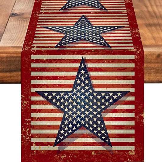 Star 4July Burlap Table Runner Seasonal Spring Fall Kitchen Dining Linen Table Decoration for Indoor Outdoor Home Party Dinner 13x72 Inch