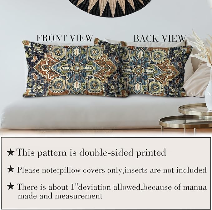 Boho Throw Pillow Covers 12x20 inch Set of 2,Boho Vintage Carpet Pattern Antique Ethnic Decor Double Sided Pattern Cushion Cover Soft Pillow Case Living Sofa Room Bed Square Pillow Cover
