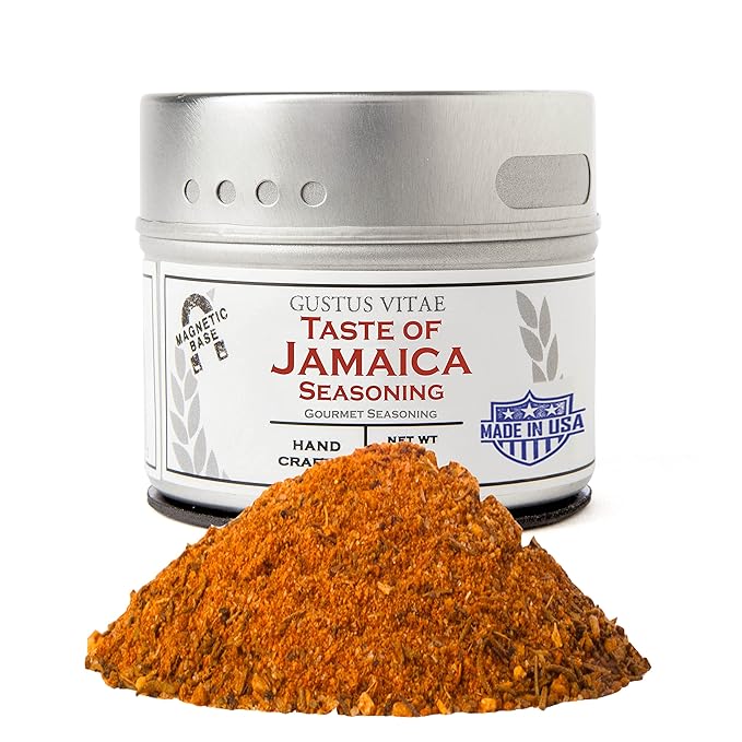 Taste of Jamaica | Authentic Gourmet Jerk Seasoning | Artisanal Spice Blend | Non GMO, All Natural | Handmade in Small Batches in USA | GLP-1 Friendly | Magnetic Tin | 1.5 Ounce | Gustus Vitae | #6