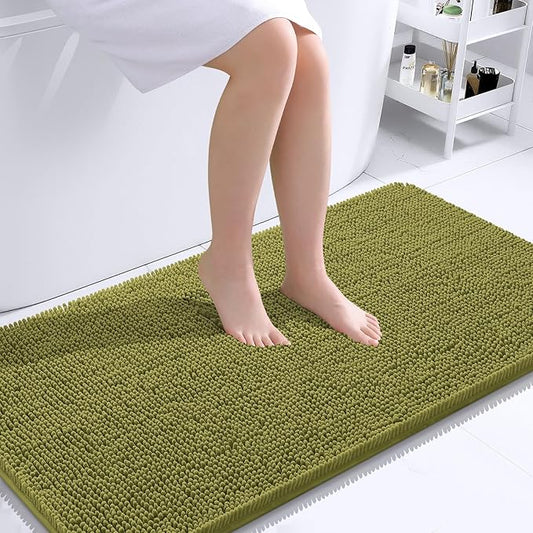 OLANLY Bathroom Rugs 44x24, Extra Soft Absorbent Chenille Bath Rugs, Rubber Backing Quick Dry, Machine Washable Bath Mats for Bathroom Floor, Tub and Shower, Home Decor Accessories, Willow Green