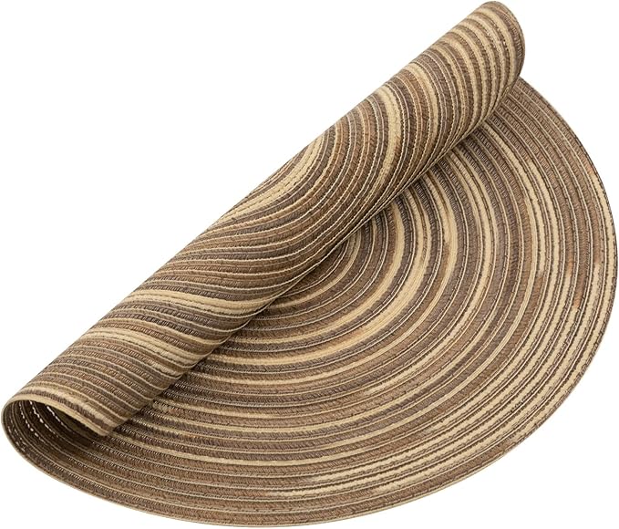 SHACOS Round Placemats Set of 6 Washable 15 inch Variegated Braided Round Place Mats Kitchen Table Mats (Rainbow Brown, 6)