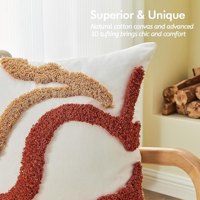 lifein 18x18 Pillow Covers Set of 2-Throw Pillow Cover,Tufted Boho Jacquard Pillow Covers,Farmhouse Decorative Pillow Cover,Pillow Cases for Gift,Couch,Sofa,Bed,Chair,Living Room,Home Decor(18x18inch)