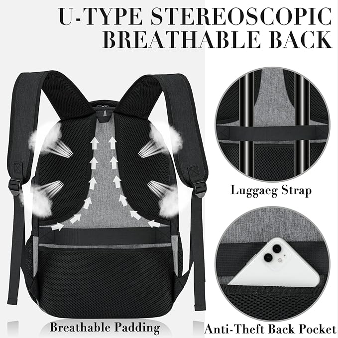 Travel Laptop Backpack Men, School Backpacks for College Teen Boys Water Resistant Back Pack, Business Anti Theft Slim Sturdy Computer Bag Gifts Fits 15.6 Inch Laptop with USB Charging Port