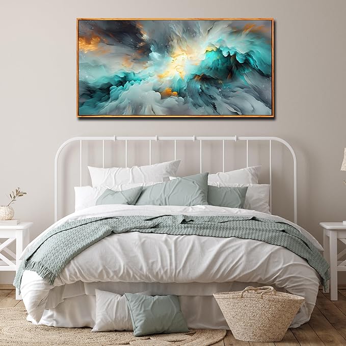 Large Abstract Canvas Wall Art - Office Art Wall Decor - Framed Wall Art for Living Room Ready to Hang Size 29" x 59"