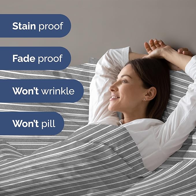 Duvet Cover Cal King Size Set - Extra Soft Cal King Size Duvet Cover 104 x 98 with 2 Pillow Shams - Hotel Luxury and Fade Free w/Zipper Closures & Ties - Comfy Breathable Bedding Set (Grey Stripes)