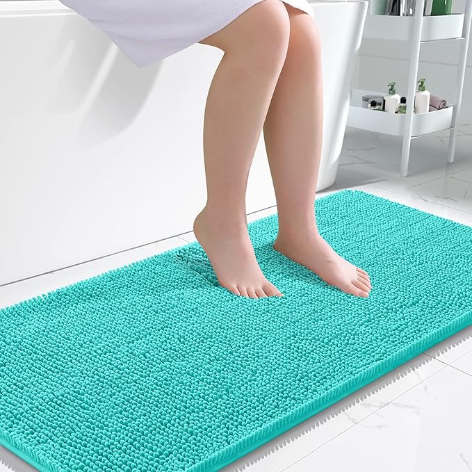 OLANLY Bathroom Rugs 47x24, Extra Soft Absorbent Chenille Bath Rugs, Rubber Backing Quick Dry, Machine Washable Bath Mats for Bathroom Floor, Tub and Shower, Home Decor Accessories, Teal