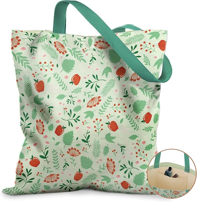 Canvas Tote Bag for Women - Aesthetic Canvas Totes with Pockets Cute Reusable Cloths Ladies Shoulder Bag