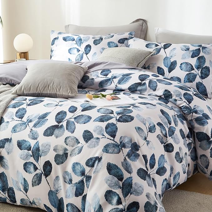 Cupocupa Duvet Cover Queen Size Set Boho Floral Pattern Queen Duvet Cover Set for Queen Size Bed Vintage Soft Bedding Leaf Print Duvet Cover with Pillowcases