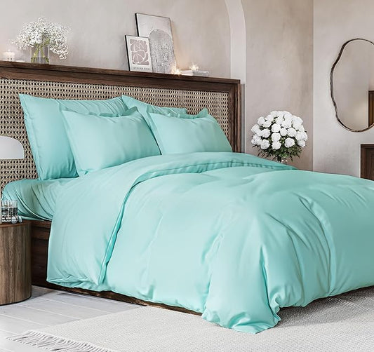 Duvet Cover Cal King Size Set - Extra Soft Cal King Size Duvet Cover 104 x 98 with 2 Pillow Shams - Hotel Luxury Easy Care and Fade Free w/Zipper Closures & Ties - Breathable Bedding Set (Spa Blue)