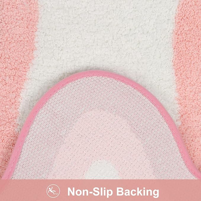 HAOCOO Pink Bathroom Rug Runner, 24x59 Inch Soft Non Slip Bath Rugs for Bathroom, Microfiber Absorbent Washable Irregular Shaped Rug Floor Mat for Bedroom Bathtub Tub Shower