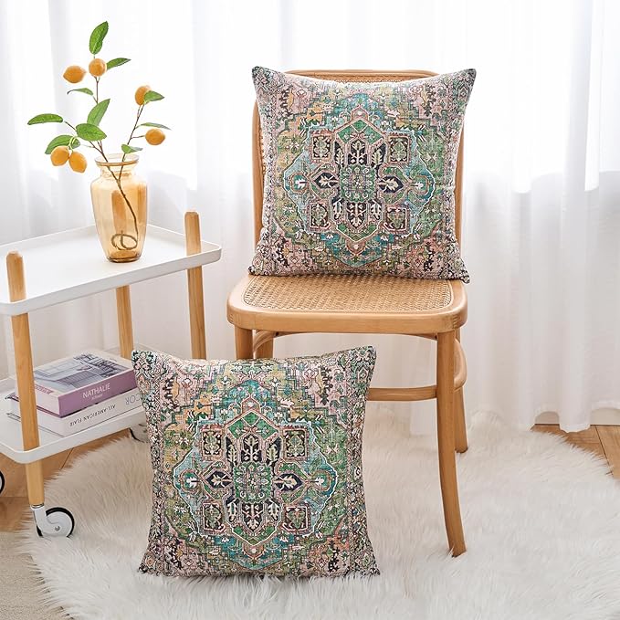 Boho Throw Pillow Covers 26x26 inch Set of 2,Boho Vintage Carpet Pattern Antique Ethnic Decor Double Sided Pattern Cushion Cover Soft Pillow Case Living Sofa Room Bed Square Pillow Cover