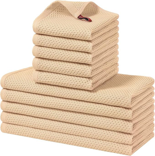 Homaxy 100% Cotton Kitchen Towels and Dishcloths Set, 12 x 12 Inches and 13 x 28 Inches, Set of 10 Bulk Kitchen Towels Set, Ultra Soft Absorbent Dish Cloths for Washing Dishes, Apricot