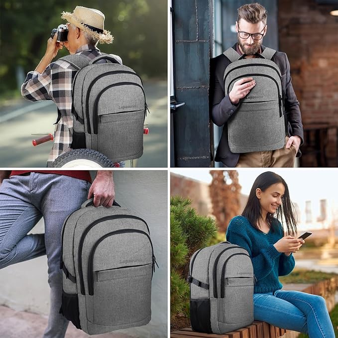 Lapsouno Business Laptop Backpack, Travel Backpack, 15.6 Inch Carry on Backpack, Anti-Theft College School Computer Backpack with USB Port, Gift for Men Women, Grey