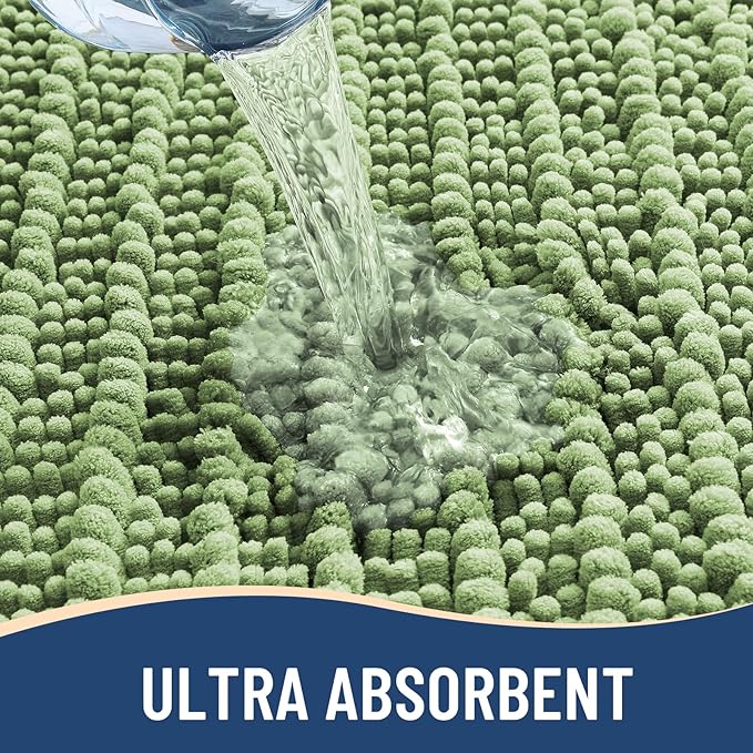 Arotive Luxury Chenille Bathroom Rug Mat, Extra Soft Thick Absorbent Shaggy Bath Rugs, Non-Slip Machine Wash Dry, Plush Bath Mats for Bathroom, Shower and Tub, 36x24, Sage Green