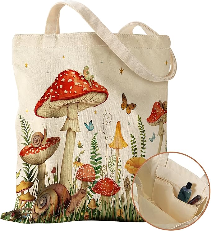 Canvas Tote Bag with Pocket - Aesthetic Cute Canvas Bag for Women Shoulder Totes for Shopping, Work, Gym