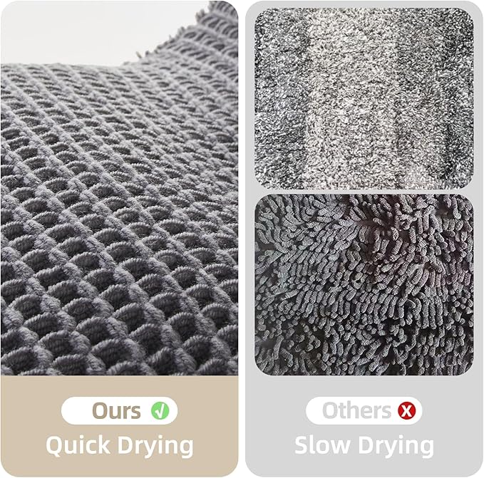 Waffle Bath Mat, Boho Bathroom Rugs Non Slip Washable Super Absorbent Quick Dry Bath Mat Farmhouse Bathroom Decor, 36"x24" Grey